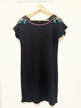 Talbots Navy Shift Dress with Colorful Embroidered Shoulders